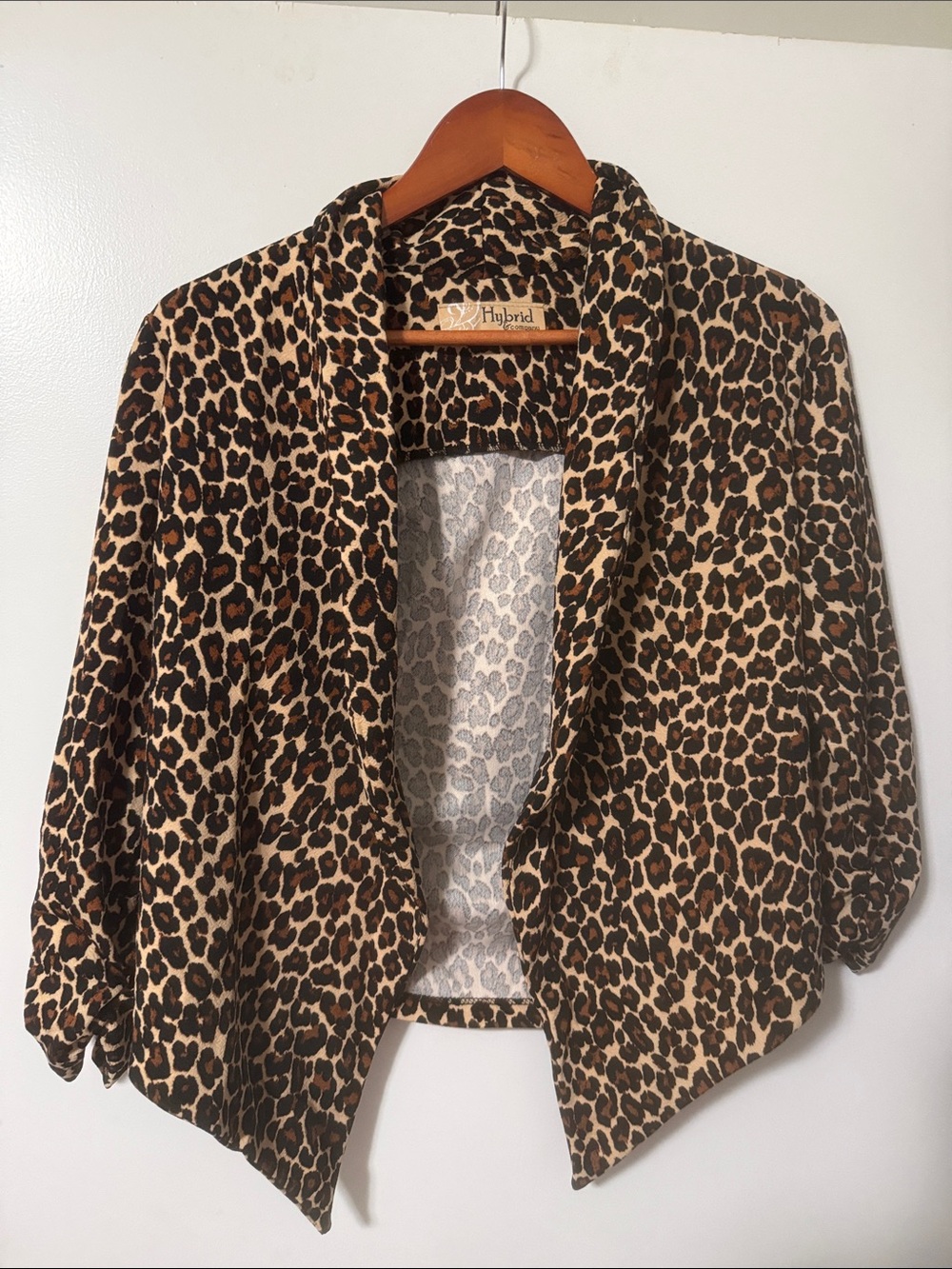 Hybrid & company Leopard Print Draped Open Front Jacket - Brown & Black